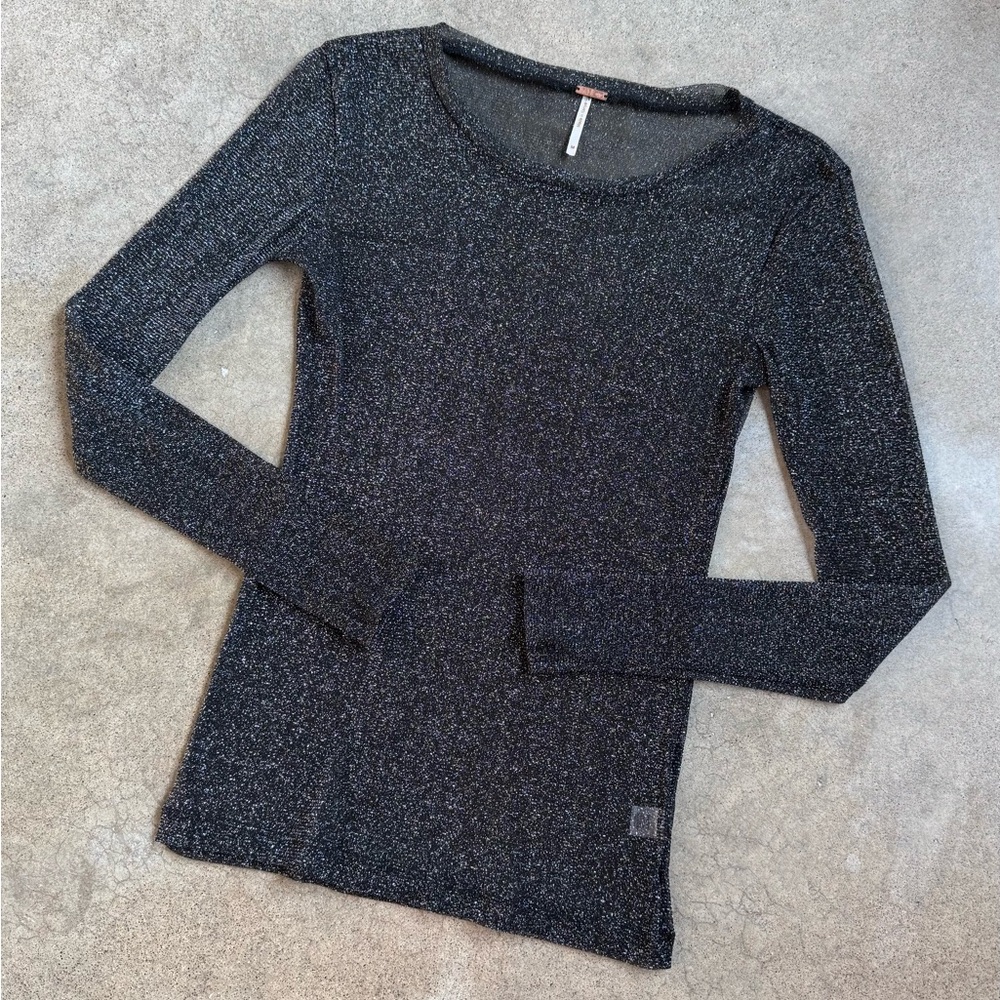 Poof Sheer Metallic Long Sleeve Top